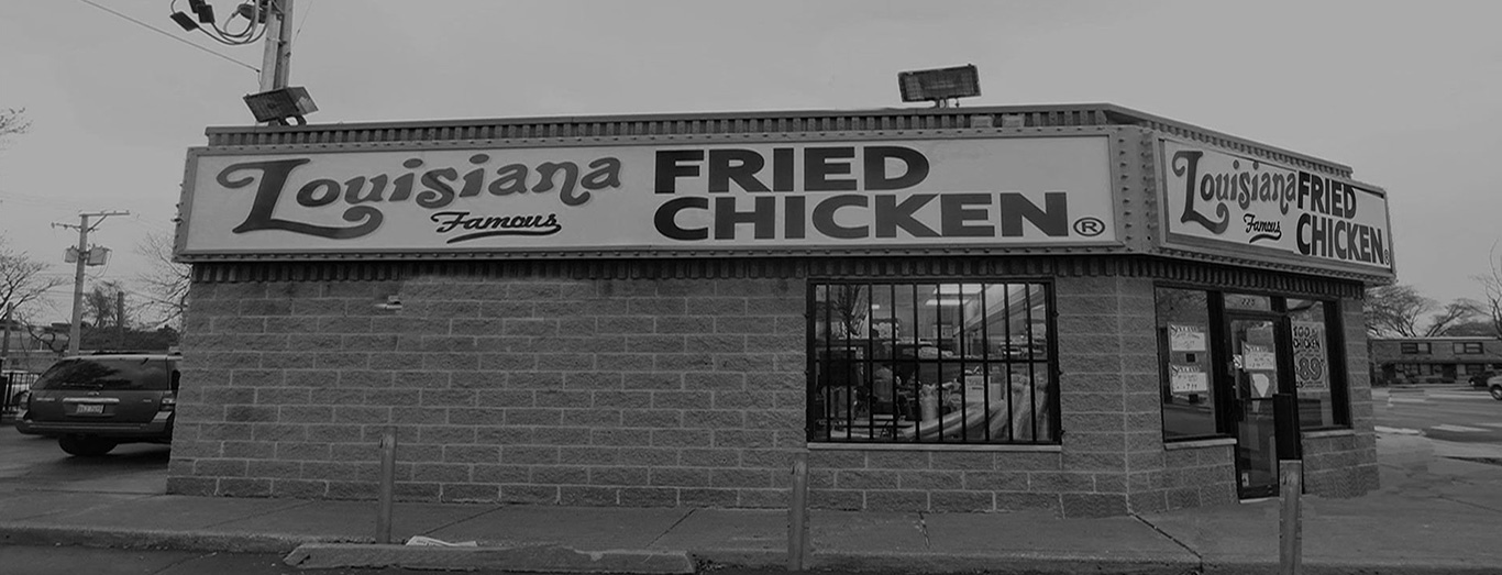 black and white Louisiana Fried Chicken Store